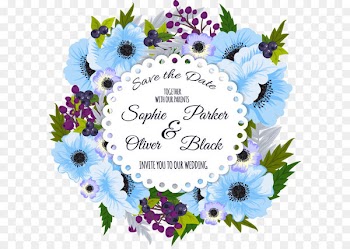 Flower Wedding invitation - Blue flower decoration title box 