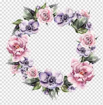 Flower Wreath Wedding invitation Garland Watercolor painting, Hand-painted garlands of flowers, purple and pink floral wreath transparent background PNG clipart
