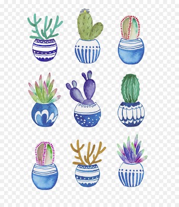 Flowerpot Cactaceae Watercolor painting Drawing - Potted cactus watercolor painting 