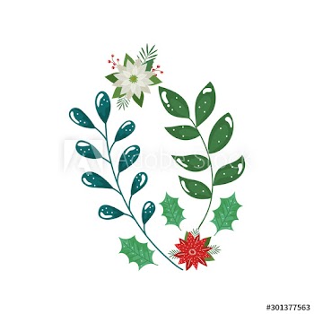 flowers christmas decorative with branches and leafs design