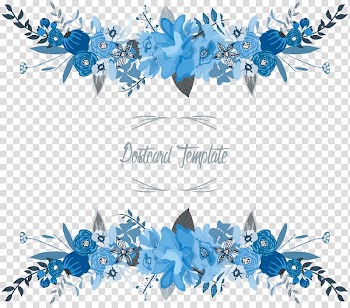 Flowers Floral border, blue and white floral postcard template transparent background PNG clipart