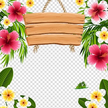 Flowers illustration, Hawaii Frames , Simple wooden tag transparent background PNG clipart