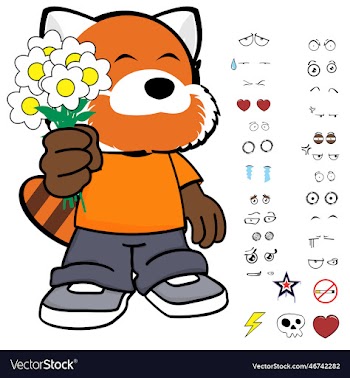 flowers red panda kid character cartoon clothing