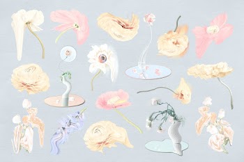 Flowers stickers PSD psychedelic pastel… | Free stock illustration | High Resolution graphic