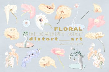 Flowers stickers PSD psychedelic pastel… | Free stock illustration | High Resolution graphic