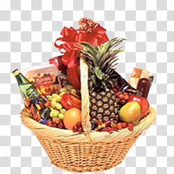Flowers, wicker basket full of fruits transparent background PNG clipart