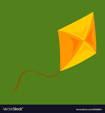 Fly kite with string and shadow on child toy vector image