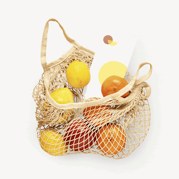 Flyer mockup, net bag with fruits | Free PSD Mockup - rawpixel