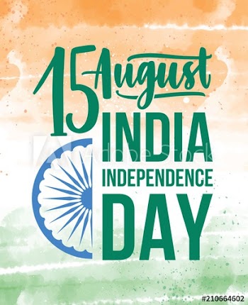 Flyer, poster or card template with India Independence Day lettering handwritten with artistic cursive calligraphic fonts and decorated with national symbol