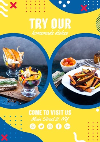 Flyer template for restaurant in memphis style Free Psd