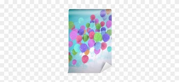 Flying Balloons In Blue Sky With Clouds Wall Mural - Blue