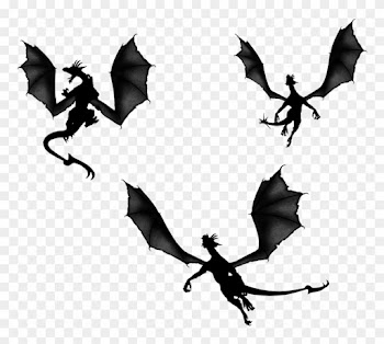 Flying Black Dragons Clipart - Baby Dragons Flying Silhouette
