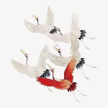 Flying cranes collage element, Japanese | Free PSD Illustration - rawpixel