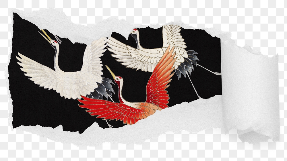Flying cranes png ripped paper | Free PNG - rawpixel