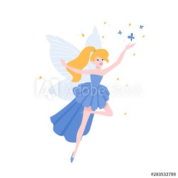 Flying fairy in gorgeous elegant gown isolated on white background