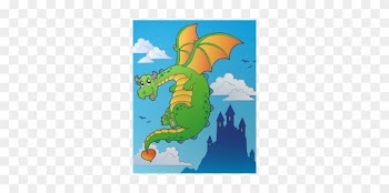 Flying Fairy Tale Dragon Near Castle Poster • Pixers® - Cartoon Clouds
