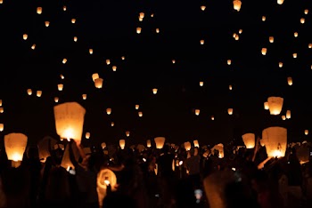 Flying Lanterns at Night