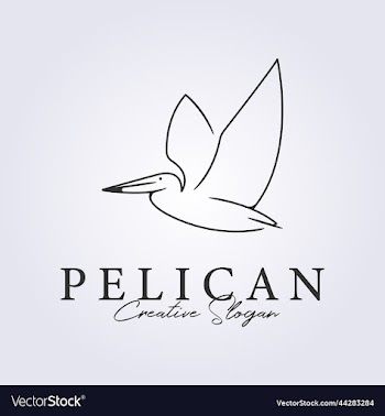 flying pelican bird in line art style logo