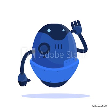 Flying robot, futuristic character of blue color