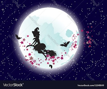 Flying Witch over Full Moon2 vector image
