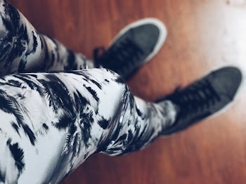Focus Photography of Gray and Black Floral Pants