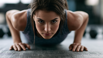 Focused Athletic Woman in Plank Position