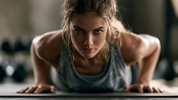 Focused Athletic Woman in Plank Position