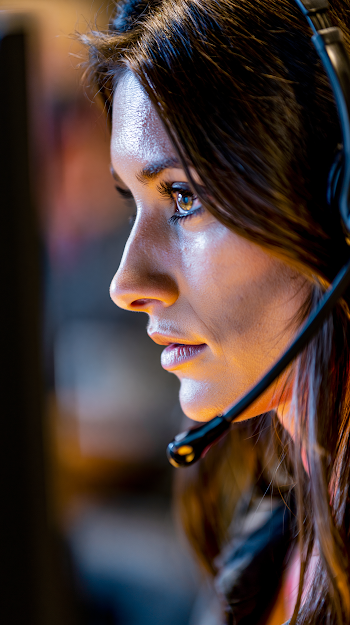 Focused Female Customer Service Operator in Call Center