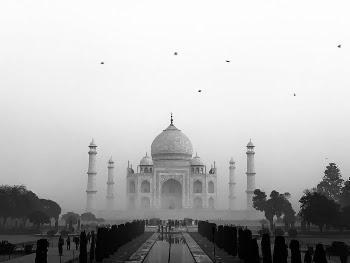 Fog over Taj Mahal in Black and White