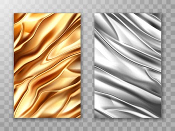 Foil golden and silver, crumpled metal texture set Free Vector
