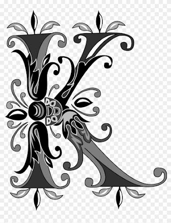 Foliage English Alphabet, Letter K, Black And White - K Letter