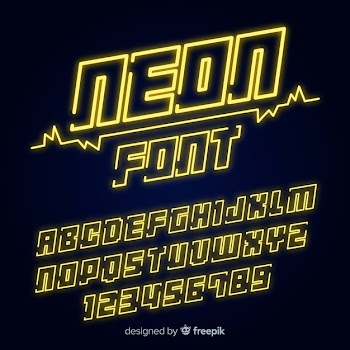 Font with alphabet in neon style Free Vector