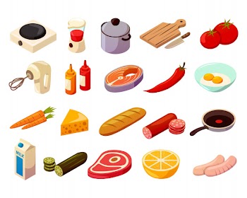 Food cooking isometric icons Free Vector