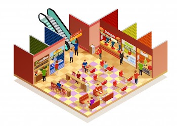 Food court isometric composition Free Vector