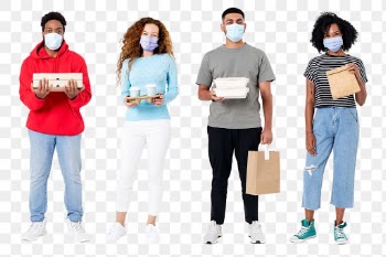 Food delivery people mockup psd jobs during… | Free stock illustration | High Resolution graphic