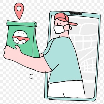 Food delivery png and social distancing COVID-19 doodle illustration