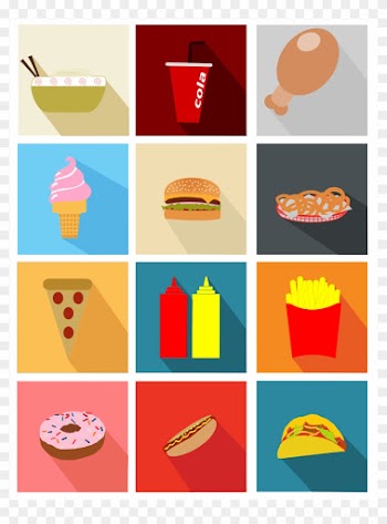 Food Long Shadow Icons - Free Fast Food Vector Png