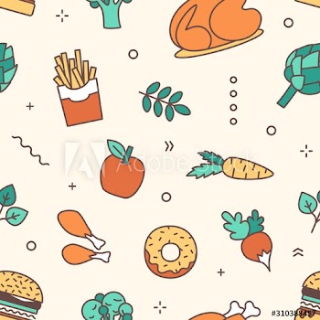 Food products flat vector seamless pattern