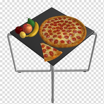 Food Set, pizza and fruits on table transparent background PNG clipart