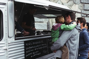 Food truck with beef burgers 