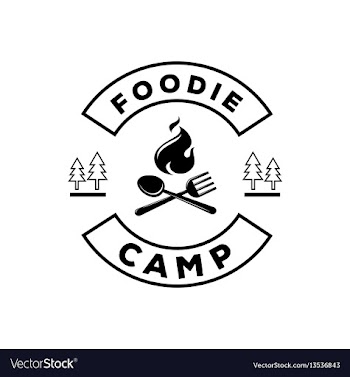 Foodie camp logo with spoon and fork vector image