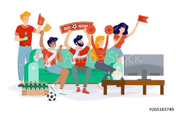 Football fan in sport clothes watching soccer on the TV