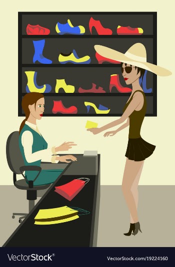 Footwear store exterior and people shopping vector image