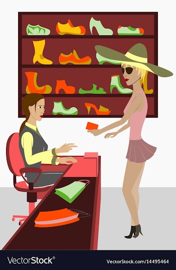 Footwear store exterior and people vector image