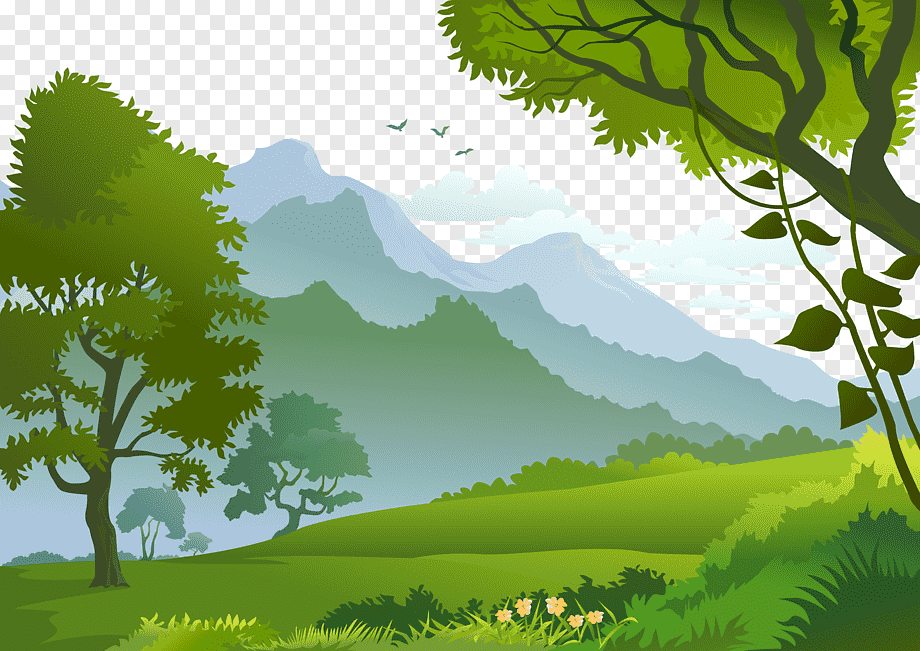 Forest Landscape graphy Illustration, Forest, trees and mountains illustration, leaf, landscape, branch png