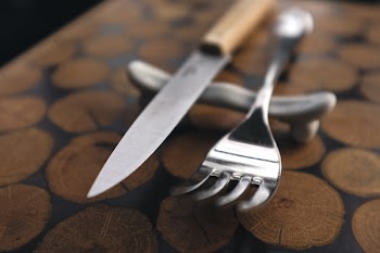 Fork and steak knife close up 