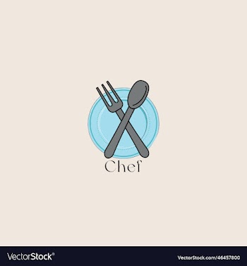 fork knife and plate icon logo with chef lettering