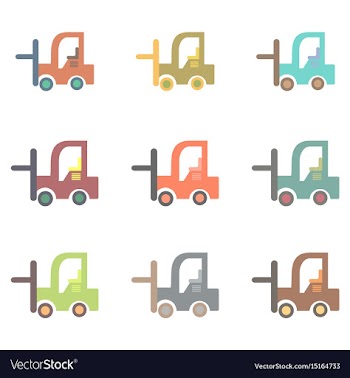 Forklift truck collection work vehicles set vector image