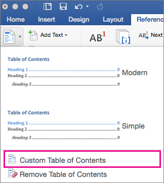 Format or customize a table of contents in Word for Mac - Word for Mac