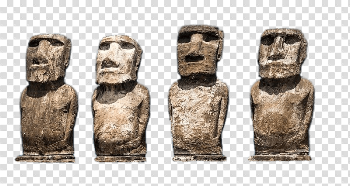 Four Aligned Easter Island Moai Statues transparent PNG - StickPNG